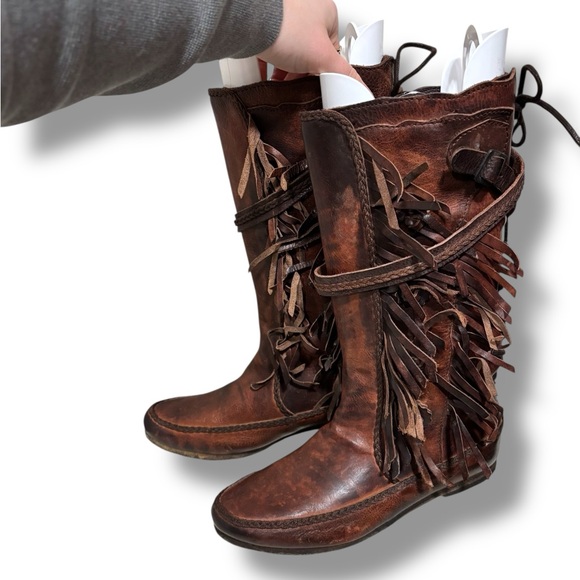 All Saints Shoes - Allsaints Pipaluk Brown Leather Fringe Western Native American Boots Size 38